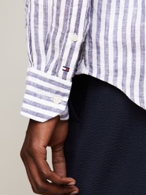 Linen Stripe Regular Fit Shirt, Blue