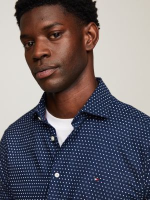 Geometric Print Slim Oxford Shirt Blue Tommy Hilfiger