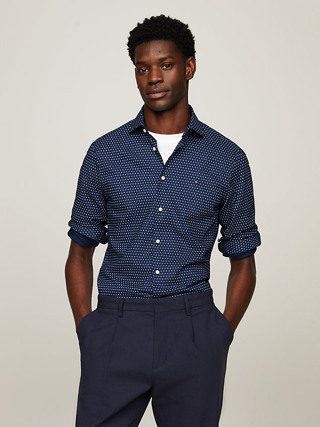 blue geometric print slim oxford shirt for men tommy hilfiger