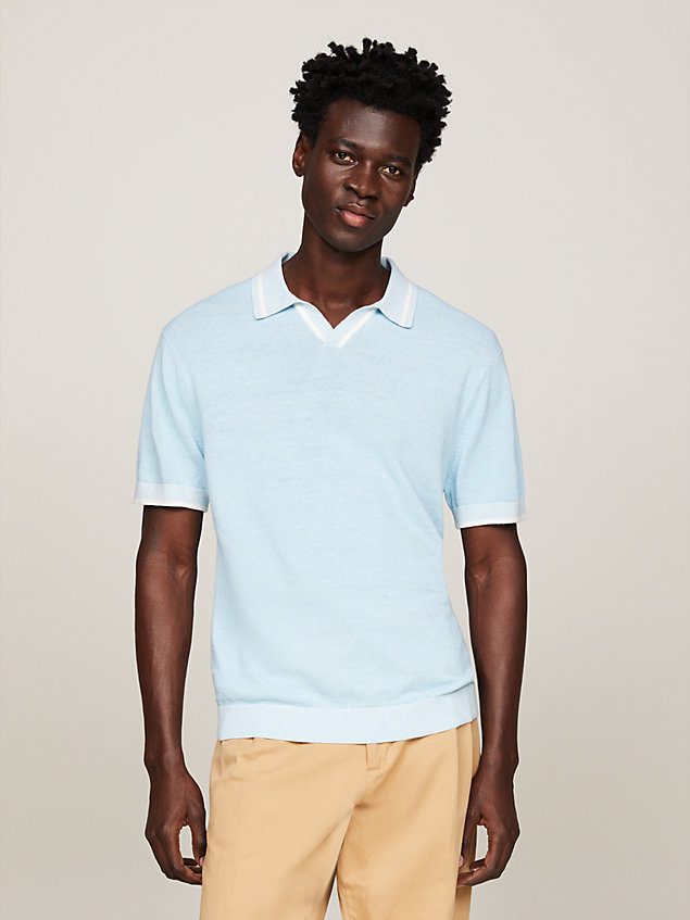 blue tipped v-neck relaxed knit polo for men tommy hilfiger