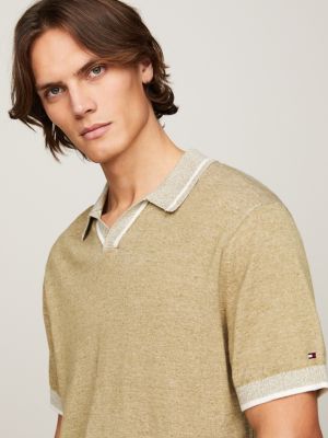 Tipped V-Neck Relaxed Knit Polo | Green | Tommy Hilfiger 