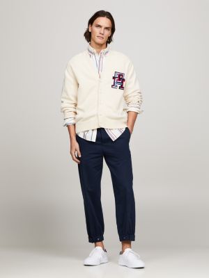beige relaxed fit cardigan mit bouclé-th-monogramm für herren - tommy hilfiger