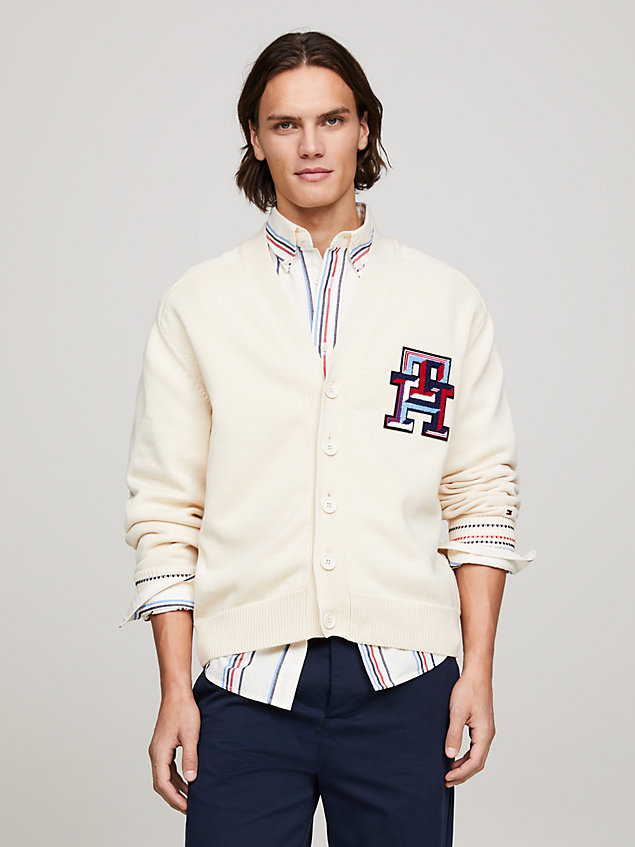 beige th monogram bouclé relaxed cardigan for men tommy hilfiger