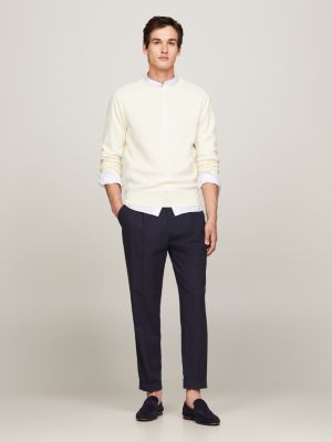 beige strick-pullover mit karierter struktur für herren - tommy hilfiger