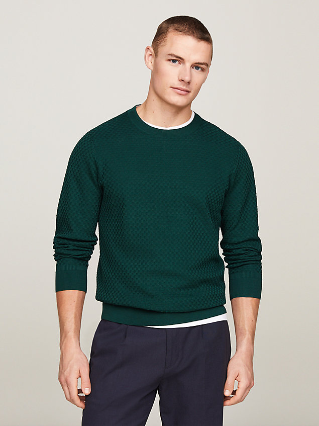green check knit crew neck jumper for men tommy hilfiger