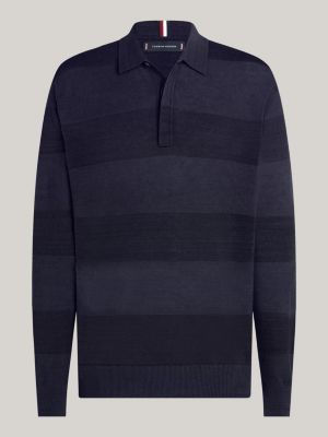 Premium Relaxed Knit Stripe Rugby Shirt Blue Tommy Hilfiger