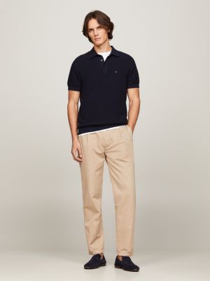 blue oval waffle knit regular fit polo for men tommy hilfiger