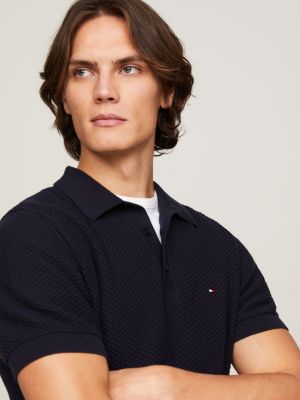 blue oval waffle knit regular fit polo for men tommy hilfiger