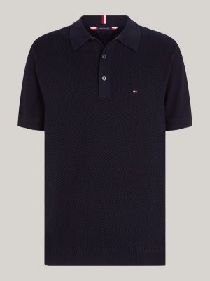 blue oval waffle knit regular fit polo for men tommy hilfiger