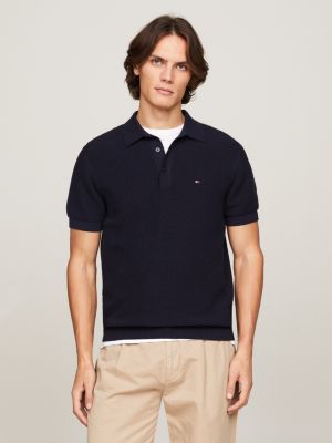 Oval Waffle Knit Regular Fit Polo | Blue | Tommy Hilfiger