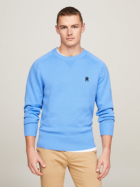 blue th monogram relaxed fit jumper for men tommy hilfiger