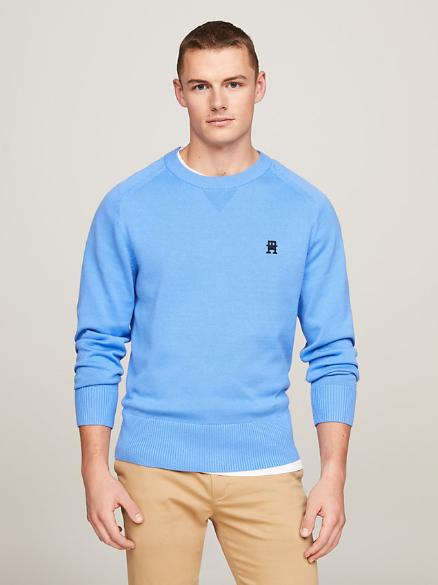 blue th monogram relaxed fit trui voor heren - tommy hilfiger