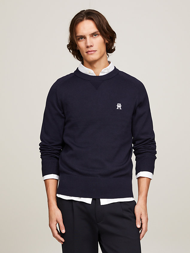 blue relaxed fit pullover mit th-monogramm für herren - tommy hilfiger