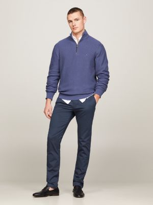 Oval Waffle Knit Mock Turtleneck Jumper | Blue | Tommy Hilfiger