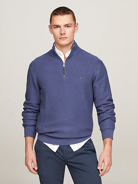 blue oval waffle knit mock turtleneck jumper for men tommy hilfiger