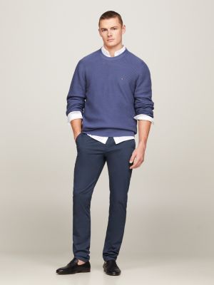 Textured Knit Crew Neck Jumper | Blue | Tommy Hilfiger