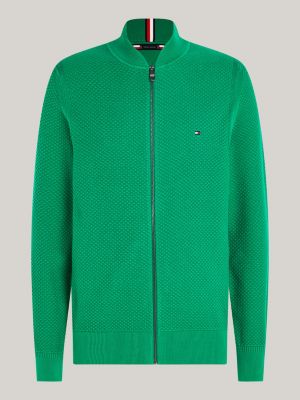 Baseball Collar Zip-Thru Jumper | Green | Tommy Hilfiger