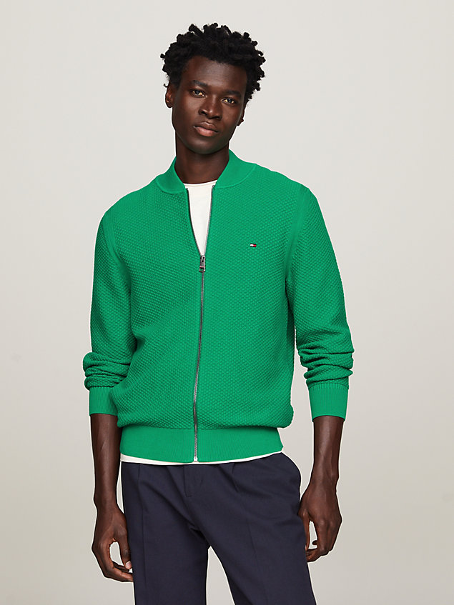 green baseball collar zip-thru jumper for men tommy hilfiger