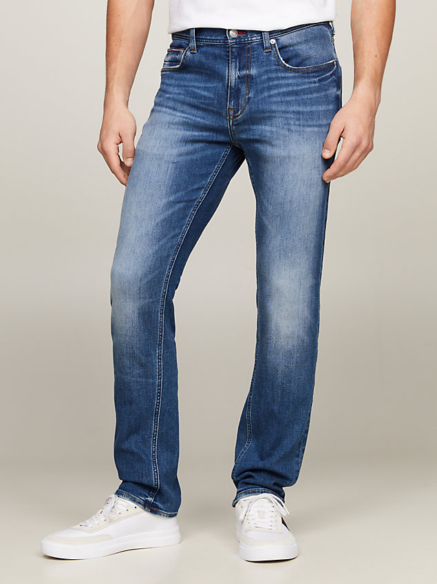 jeans denton straight fit aderenti con scoloriture denim da uomini tommy hilfiger