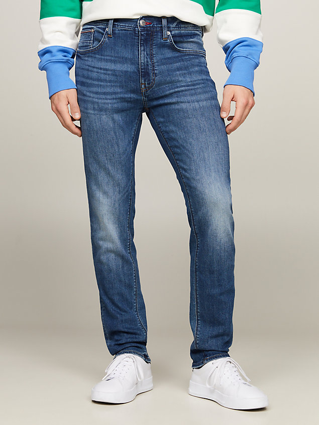 jeans denton straight fit aderenti sbiaditi denim da uomini tommy hilfiger