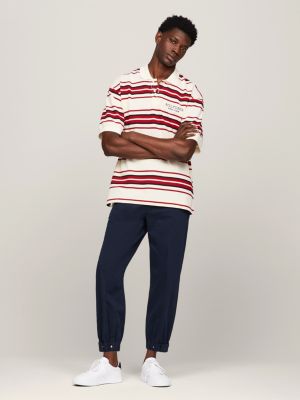 beige regular fit poloshirt mit waben-struktur für herren - tommy hilfiger