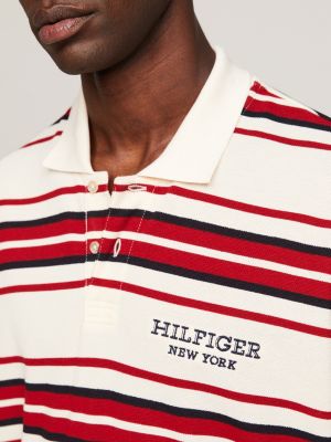 Hilfiger Monotype Stripe Honeycomb Regular Polo Beige Tommy Hilfiger