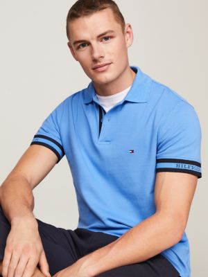 Hilfiger Monotype Logo Cuff Slim Fit Polo Blue Tommy Hilfiger
