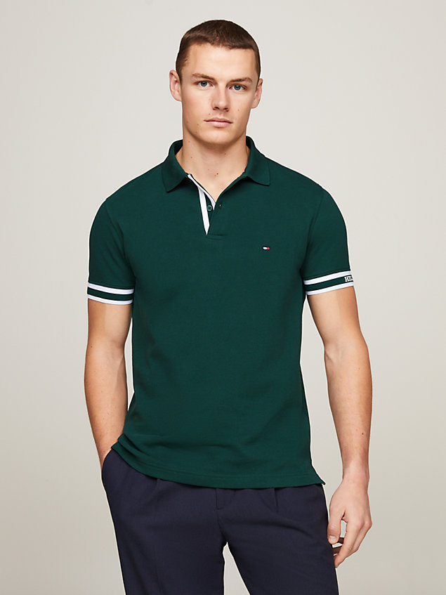 green hilfiger monotype logo cuff slim fit polo for men tommy hilfiger