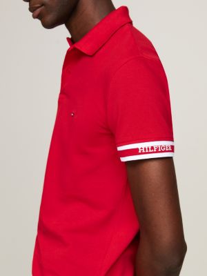 Hilfiger Monotype Logo Cuff Slim Fit Polo, Red