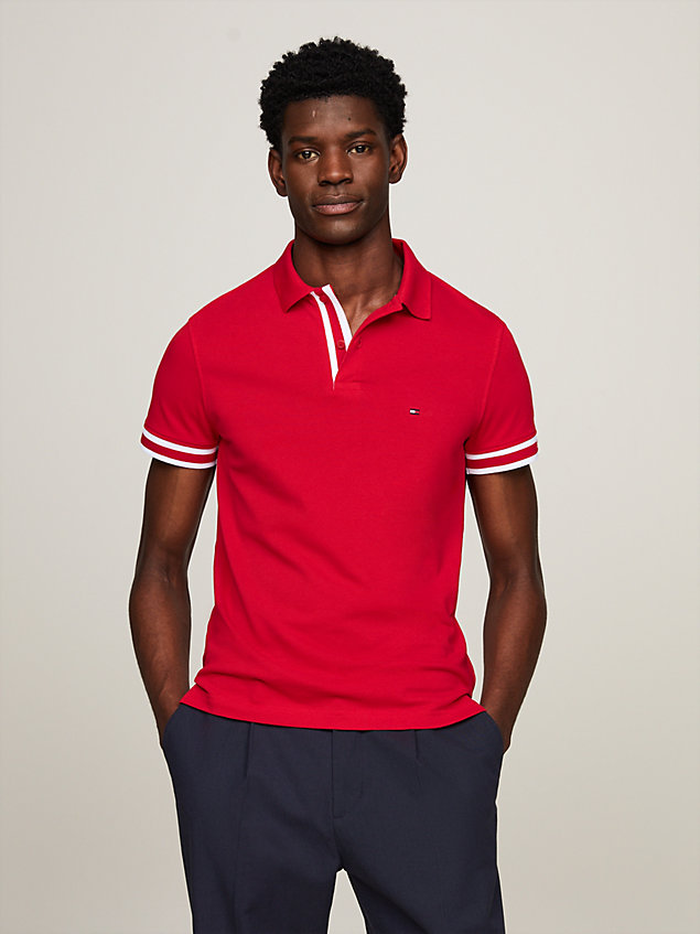 red hilfiger monotype logo cuff slim fit polo for men tommy hilfiger