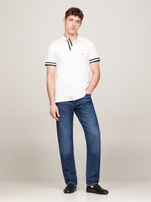 Hilfiger Monotype Logo Cuff Slim Fit Polo | White | Tommy Hilfiger