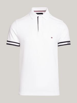 Hilfiger Monotype Logo Cuff Slim Fit Polo | White | Tommy Hilfiger