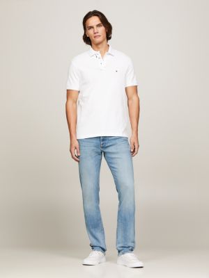 white regular fit poloshirt mit print unter kragen für herren - tommy hilfiger