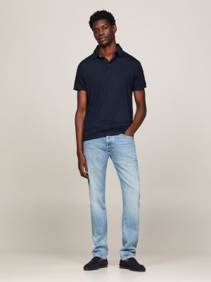 Polo coupe standard en lin haut de gamme Bleu Tommy Hilfiger