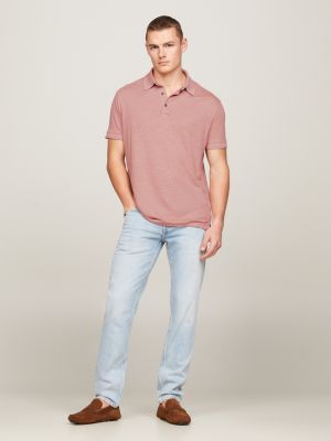 polo en lino de gran calidad de corte regular pink de hombres tommy hilfiger