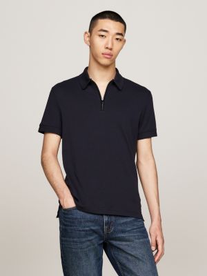 Slim fit polo van interlock met rits Blauw Tommy Hilfiger