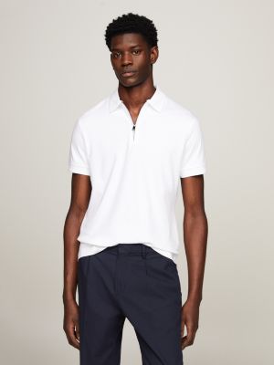 Zip Placket Slim Fit Interlock Polo | White | Tommy Hilfiger