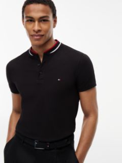 Slim Fit Tipped Baseball Collar Polo Shirt — Black 3