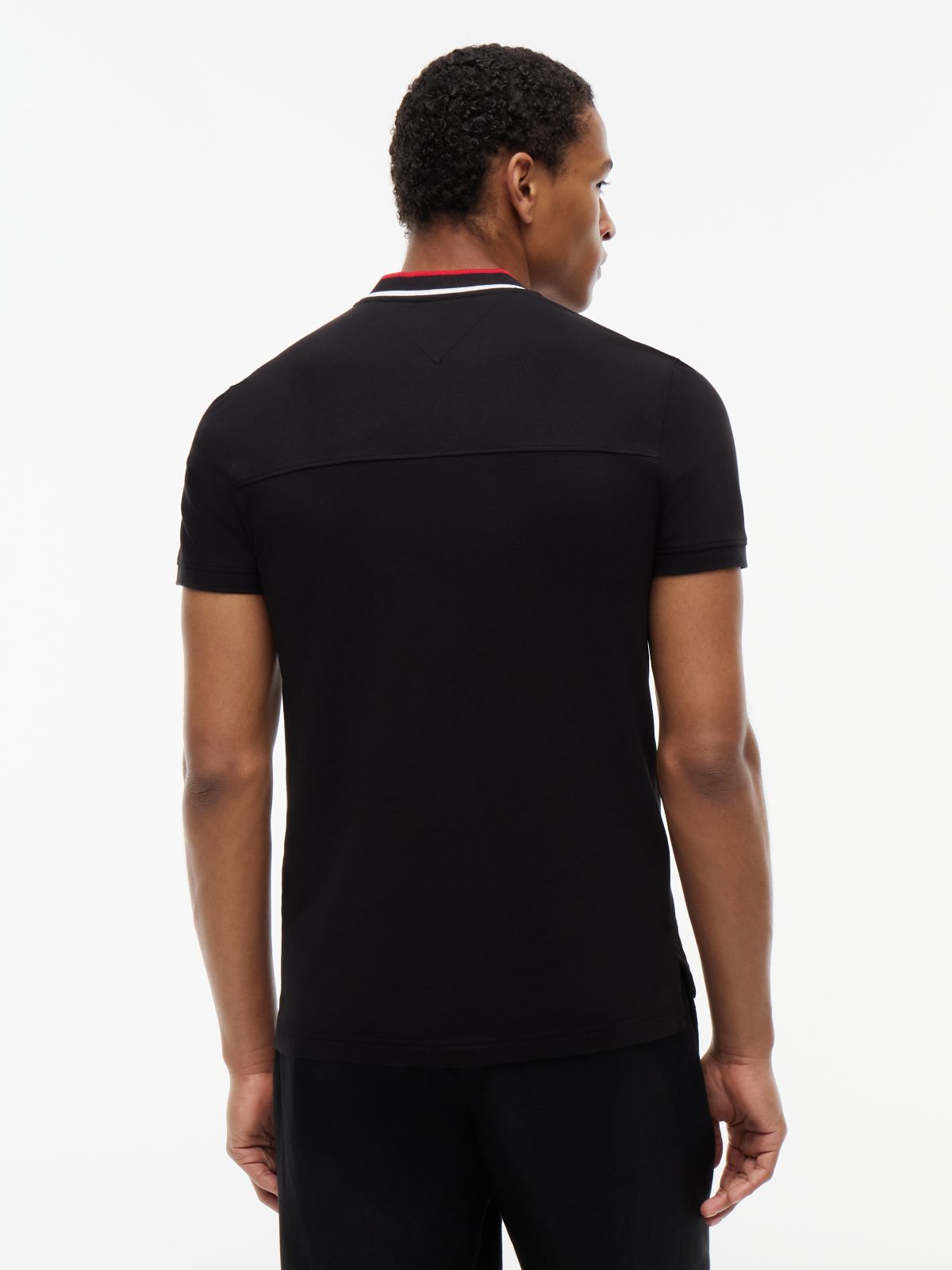 Slim Fit Tipped Baseball Collar Polo Shirt — Black