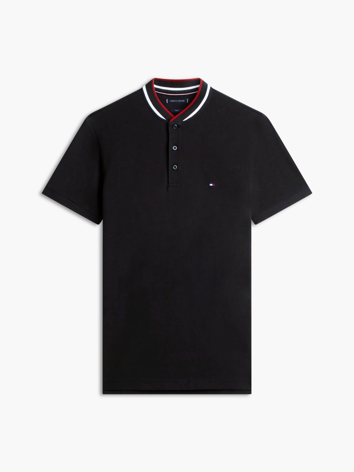 Slim Fit Tipped Baseball Collar Polo Shirt — Black