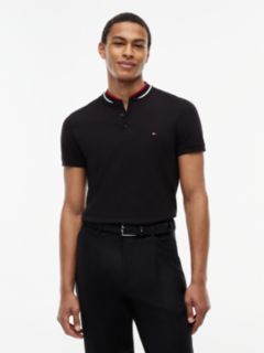 Slim Fit Tipped Baseball Collar Polo Shirt — Black 1
