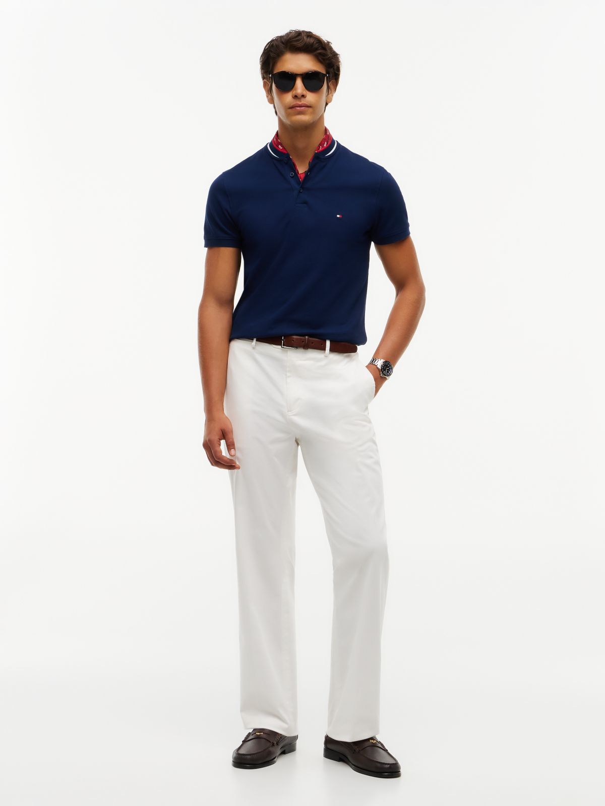 Slim Fit Tipped Baseball Collar Polo Shirt — Blue