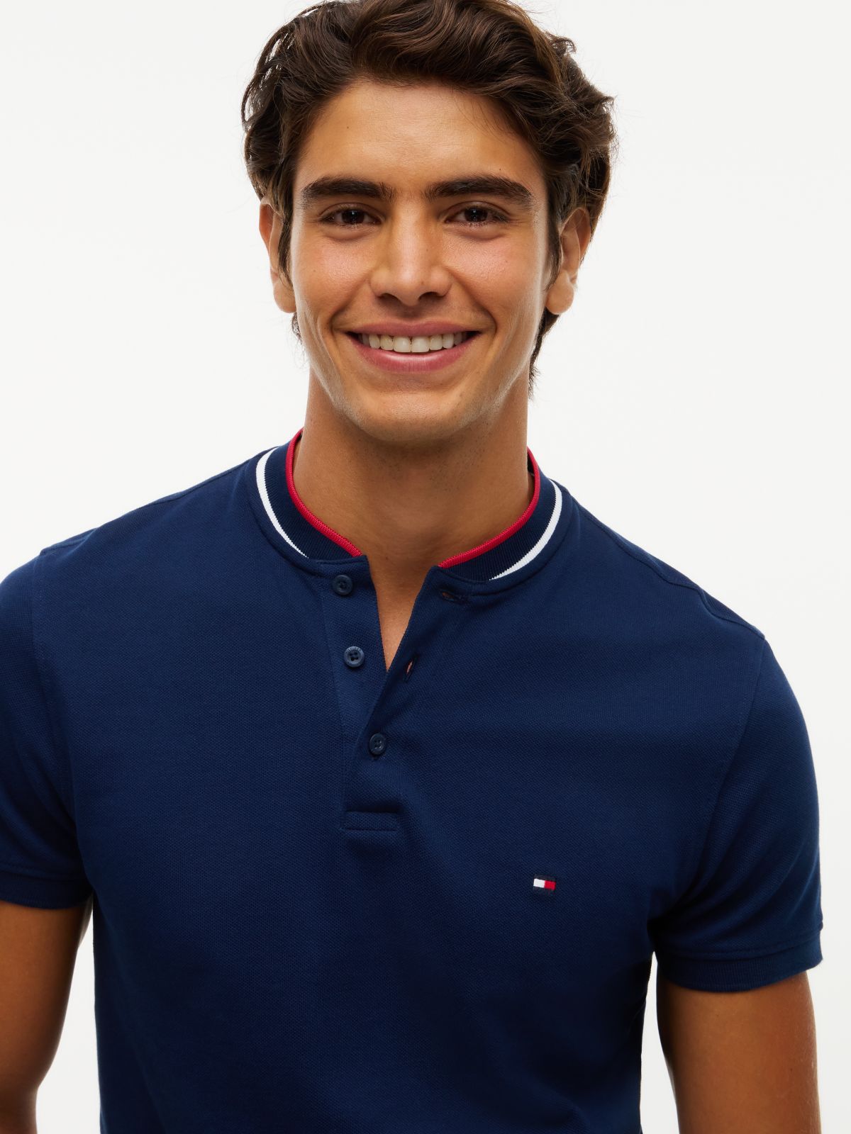 Slim Fit Tipped Baseball Collar Polo Shirt — Blue