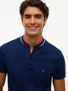 Slim Fit Tipped Baseball Collar Polo Shirt — Blue 3