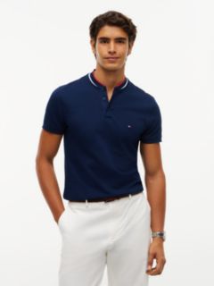 Slim Fit Tipped Baseball Collar Polo Shirt — Blue 1
