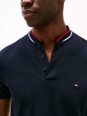 polo ajusté à col officier bleu pour hommes tommy hilfiger