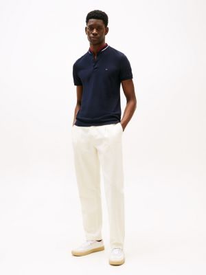 polo ajusté à col officier bleu pour hommes tommy hilfiger