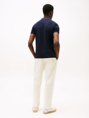 polo ajusté à col officier bleu pour hommes tommy hilfiger