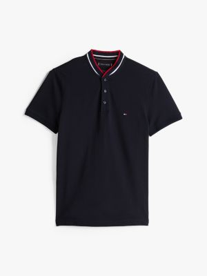 polo ajusté à col officier bleu pour hommes tommy hilfiger