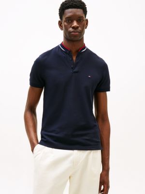 polo slim fit con collo alla coreana blue da uomini tommy hilfiger